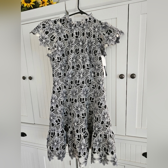 Shoshanna Black and White Floral Lace Mini Dress